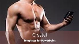  Presentation with supplements - Cool new presentation design with strong fit and sporty bodybuilder man with a bottle of sport supplements over black background backdrop and a tawny brown colored foreground