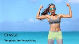  Presentation with blue neon - PPT layouts featuring strong fitness funny woman background and a light blue colored foreground