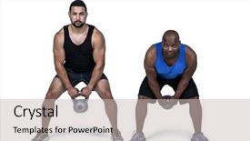  Presentation with strong - Beautiful theme featuring strong friends lifting kettlebells together on white background backdrop and a soft green colored foreground