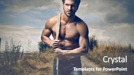  Presentation with strong link padlock - Cool new PPT layouts with strong handsome man with rope backdrop and a gray colored foreground