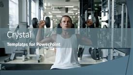  Presentation with press - PPT theme enhanced with strong-healthy-bodybuilder-doing-fitness background and a gray colored foreground