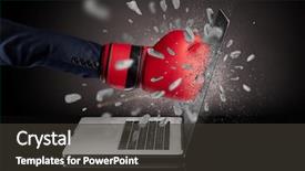  Presentation with laptop screen frame - Amazing PPT layouts having strong male hand breaks laptop backdrop and a  colored foreground