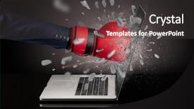  Presentation with strong - Amazing slide set having strong male hand breaks laptop backdrop and a  colored foreground