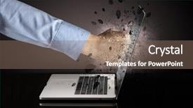  Presentation with strong - Audience pleasing slide deck consisting of strong male hand breaks laptop backdrop and a  colored foreground