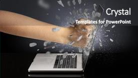  Presentation with laptop screen frame - Audience pleasing presentation consisting of strong male hand breaks laptop backdrop and a  colored foreground