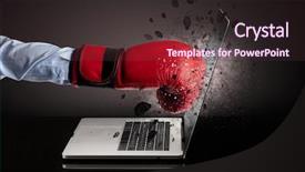  Presentation with laptop screen frame - Presentation design having strong male hand breaks laptop background and a  colored foreground