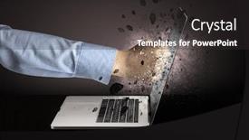  Presentation with strong - Presentation theme consisting of strong male hand breaks laptop screen glasses background and a dark gray colored foreground