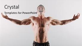  Presentation with standing strong - Slide set having strong man - image of screaming young sportsman background and a white colored foreground