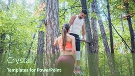  Presentation with exercise sport - Amazing presentation theme having strong man and athletic woman doing fitness and sport exercise in outdoor gym backdrop and a seafoam green colored foreground
