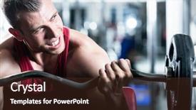  Presentation with barbell - Colorful presentation design enhanced with strong man - bodybuilder with dumbbells in a gym exercising with a barbell backdrop and a tawny brown colored foreground