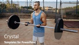  Presentation with barbell - Presentation design consisting of strong-man-doing-exercise background and a coral colored foreground