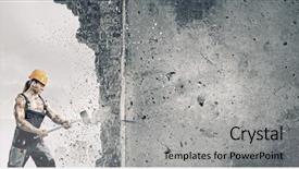  Presentation with brick wall - PPT layouts enhanced with strong man in uniform breaking background and a  colored foreground