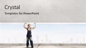  Presentation with strong - Amazing slide set having strong man in uniform lifting backdrop and a  colored foreground