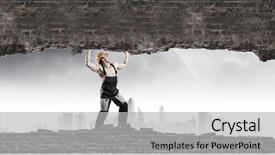  Presentation with strong - Amazing slides having strong man in uniform lifting backdrop and a light gray colored foreground