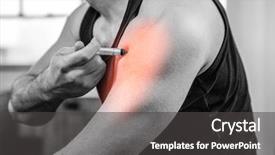  Presentation with strong - Audience pleasing slide deck consisting of strong man injecting anabolic steroid backdrop and a dark gray colored foreground