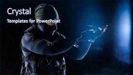  Presentation with standing strong - Audience pleasing PPT theme consisting of strong man military special forces backdrop and a navy blue colored foreground