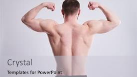 Presentation with strong - Slides with strong man showing his biceps from behind background and a light gray colored foreground