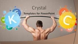  Presentation with lifting weights - Slide set with muscular man lifting colorful vitamin background and a light gray colored foreground