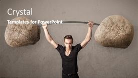  Presentation with lifting weights - Amazing slide set having strong muscular man lifting large rock stone weights backdrop and a gray colored foreground
