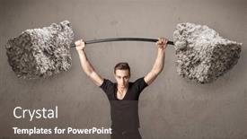  Presentation with lifting weights - Cool new presentation theme with strong muscular man lifting large rock stone weights backdrop and a gray colored foreground
