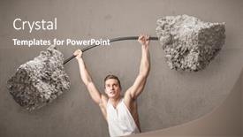  Presentation with lifting weights - Cool new presentation theme with strong muscular man lifting large rock stone weights backdrop and a gray colored foreground