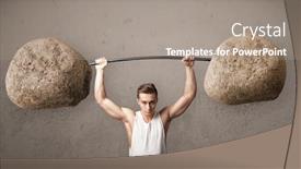  Presentation with lifting weights - Slides consisting of strong muscular man lifting large rock stone weights background and a gray colored foreground