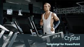  Presentation with running treadmill - PPT layouts enhanced with strong-muscular-man-running background and a ocean colored foreground
