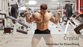  Presentation with lifting weights - Beautiful PPT theme featuring strong-muscular-young-man-topless backdrop and a soft green colored foreground