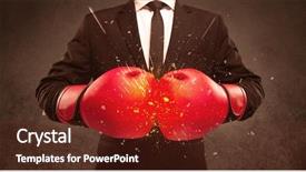  Presentation with puzzly pieces flying in - Slides having strong sales person breaking something background and a tawny brown colored foreground