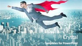  Presentation with superhero - Slide set with strong tower - businessman in superhero concept background and a teal colored foreground