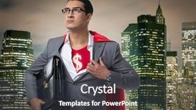  Presentation with superhero - Audience pleasing slide deck consisting of strong tower - businessman in superhero concept backdrop and a dark gray colored foreground