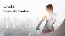  Presentation with strong - Presentation theme having strong woman - she is fighting for success background and a white colored foreground