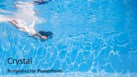  Presentation with swimming beautiful girl swims underwater - Beautiful PPT theme featuring strong woman - underwater girl in the swimming backdrop and a light blue colored foreground