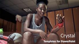  Presentation with strong - Presentation theme enhanced with strong-young-woman-boxer-wrapping background and a tawny brown colored foreground