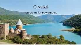  Presentation with complex - Presentation design having stronghold - ananuri church and castle complex background and a light blue colored foreground