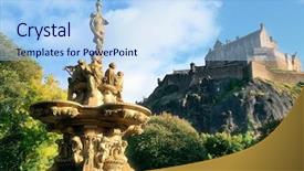  Presentation with united kingdom - Colorful slide set enhanced with stronghold - edinburgh castle with fountain backdrop and a light blue colored foreground