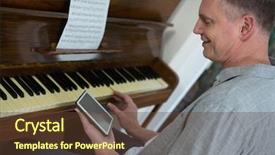  Presentation with using digital tablet - Cool new PPT theme with struck - man using digital tablet while backdrop and a tawny brown colored foreground