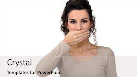  Presentation with woman covering man mouth hand - Theme with struck - woman with hand over mouth background and a  colored foreground