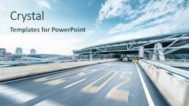  Presentation with modern building - Colorful presentation theme enhanced with struction - empty road through modern building backdrop and a  colored foreground