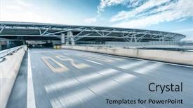  Presentation with modern building - Cool new slide set with struction - empty road through modern building backdrop and a  colored foreground