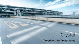  Presentation with modern building - Presentation design enhanced with struction - empty road through modern building background and a  colored foreground