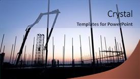  Presentation with steel construction - Beautiful slides featuring struction - steel structure on construction site backdrop and a  colored foreground