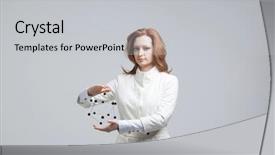  Presentation with crystal lattice - Beautiful PPT theme featuring structur organic chemical - woman scientist holding model backdrop and a light gray colored foreground