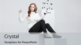  Presentation with crystal lattice - Amazing theme having structur organic chemical - woman scientist holding model backdrop and a light gray colored foreground