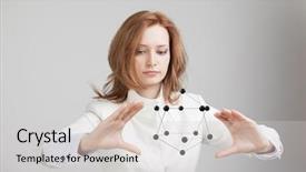  Presentation with crystal lattice - Presentation theme having structur organic chemical - woman scientist holding model background and a light gray colored foreground