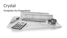  Presentation with structural engineering - Audience pleasing PPT theme consisting of structural calculation - engineering supplies and part blueprints backdrop and a white colored foreground