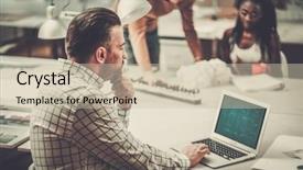  Presentation with engineering design - PPT theme with structural calculation - multiracial team working in design background and a  colored foreground