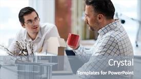  Presentation with engineering design - Presentation theme featuring structural calculation - two men working in design background and a  colored foreground