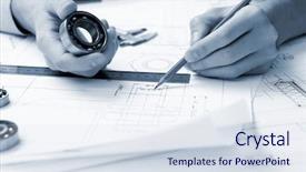  Presentation with structural engineering - Colorful PPT theme enhanced with structural engineering - construction drafts and tools backdrop and a sky blue colored foreground