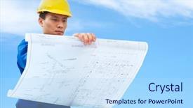  Presentation with sky blue - Cool new PPT theme with structural engineering - contractor holding blueprint with blue backdrop and a light blue colored foreground